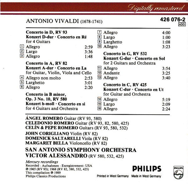 Antonio Vivaldi, The Romeros : Guitar Concertos (CD, Comp)