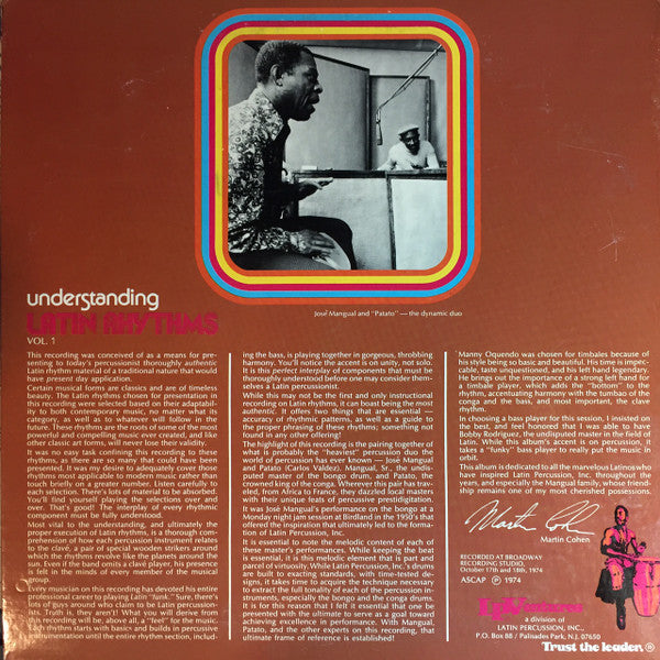 Jose Mangual & Carlos "Patato" Valdes : Understanding Latin Rhythms Vol. 1 (LP, Album)