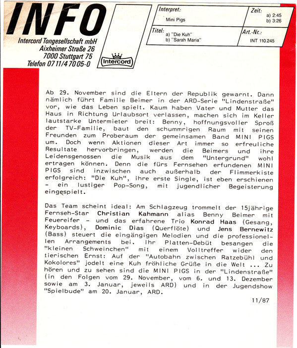 Mini Pigs : Die Kuh (7", Single)