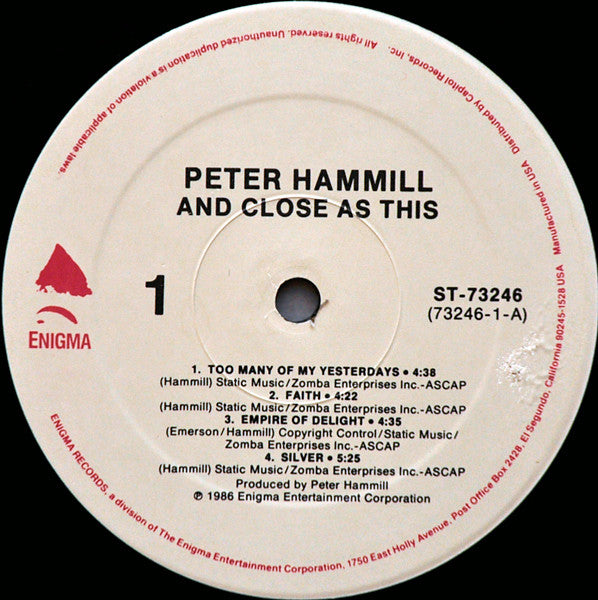 Peter Hammill : And Close As This (LP, Album)