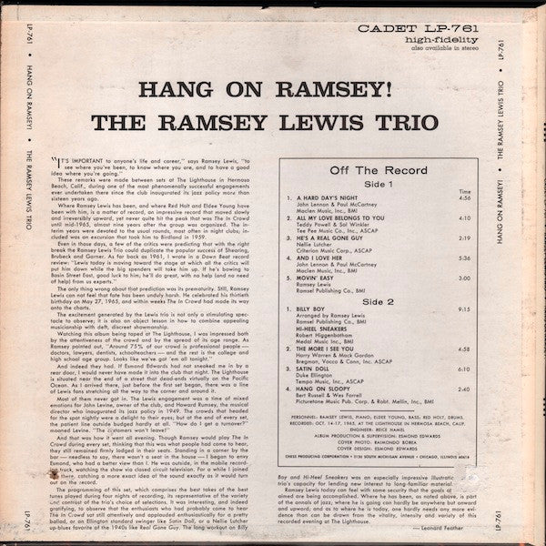 The Ramsey Lewis Trio : Hang On Ramsey! (LP, Album, Mono)