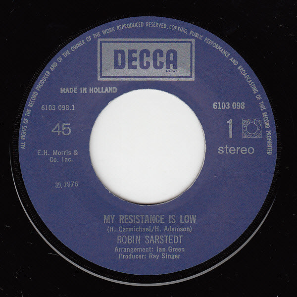 Robin Sarstedt : My Resistance Is Low (7")