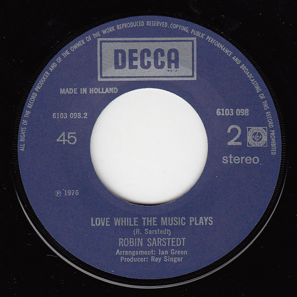 Robin Sarstedt : My Resistance Is Low (7")
