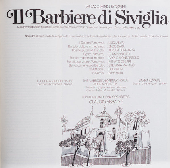 Gioacchino Rossini - Hermann Prey · Teresa Berganza · Luigi Alva · Enzo Dara · Paolo Montarsolo - London Symphony Orchestra - Claudio Abbado : Il Barbiere Di Siviglia (Box + 3xLP)