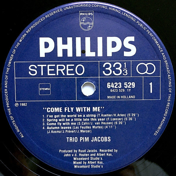 The Pim Jacobs Trio : Come Fly With Me (LP, Album)