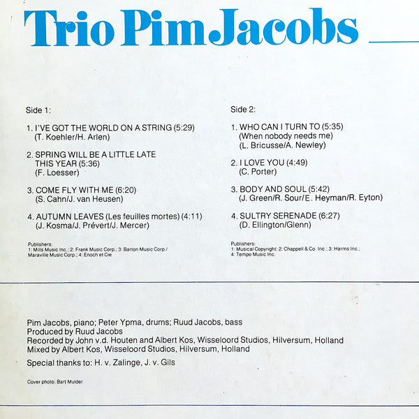 The Pim Jacobs Trio : Come Fly With Me (LP, Album)