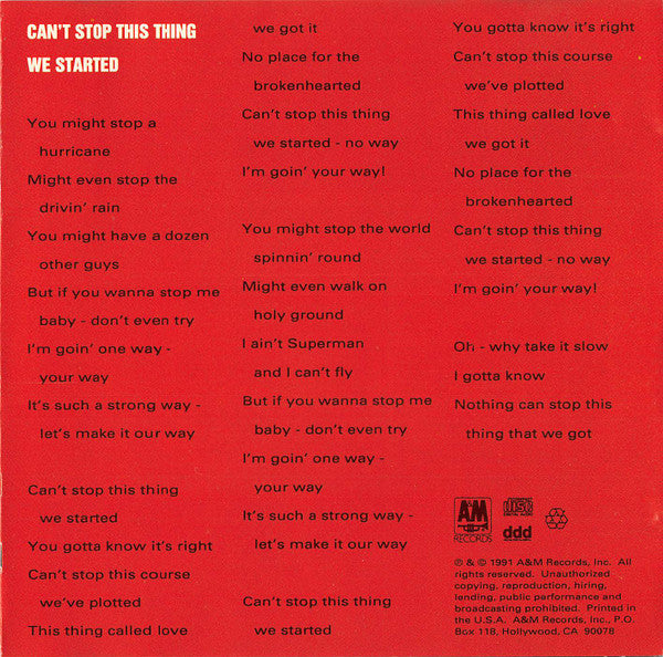 Bryan Adams : Can't Stop This Thing We Started (CD, Single)