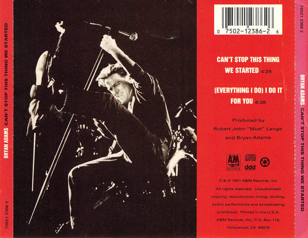 Bryan Adams : Can't Stop This Thing We Started (CD, Single)