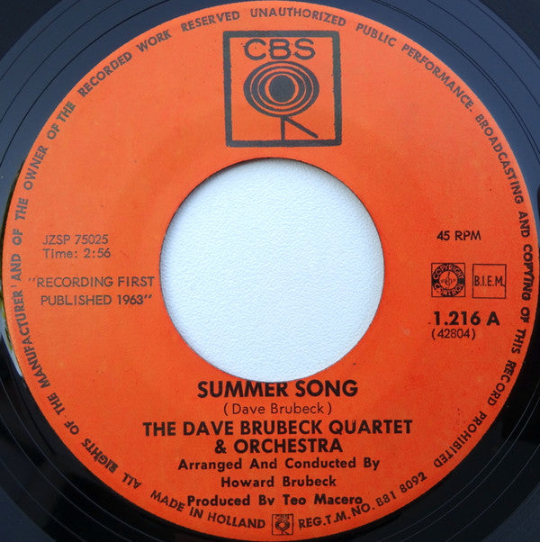 The Dave Brubeck Quartet : Summer Song / Three To Get Ready (7", Single, Lig)