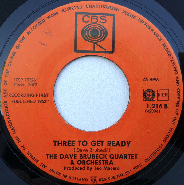 The Dave Brubeck Quartet : Summer Song / Three To Get Ready (7", Single, Lig)