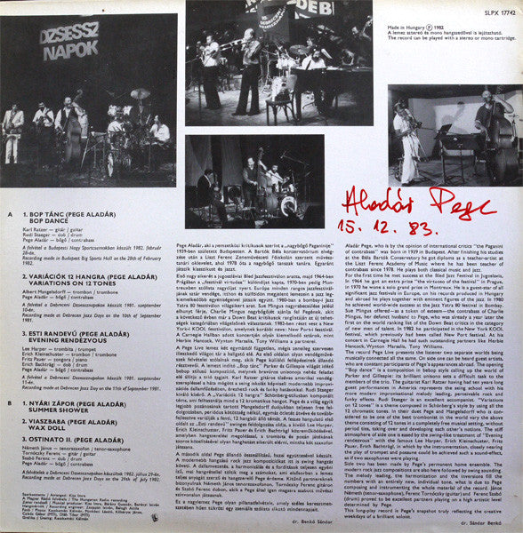 Aladár Pege : Live (LP, Album)