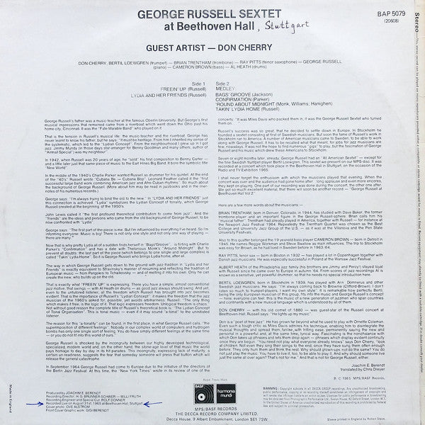 The George Russell Sextet Guest Artist - Don Cherry : At Beethoven Hall (LP, Album)