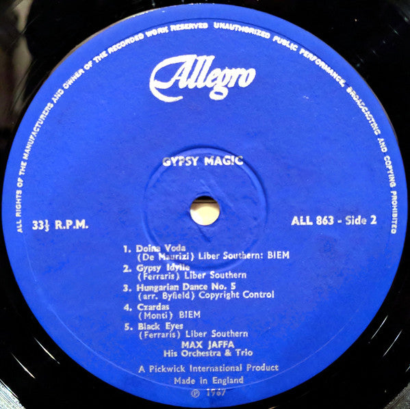 Max Jaffa, The Max Jaffa Orchestra And The Max Jaffa Trio : Gypsy Magic (LP, Mono)