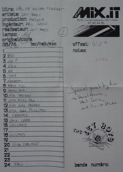 The Jet Boys : Call Me Sister Midnight (7", Single, Num, Pos)