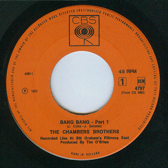 The Chambers Brothers : Bang Bang (Parts 1 & 2) (7", Single)