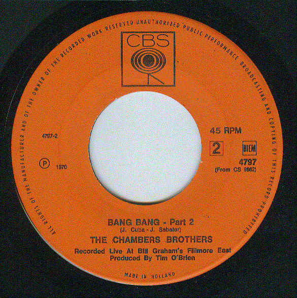 The Chambers Brothers : Bang Bang (Parts 1 & 2) (7", Single)