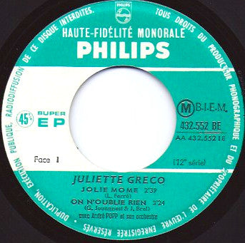 Juliette Gréco : 12e Série (7", EP, Mono)