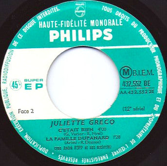 Juliette Gréco : 12e Série (7", EP, Mono)