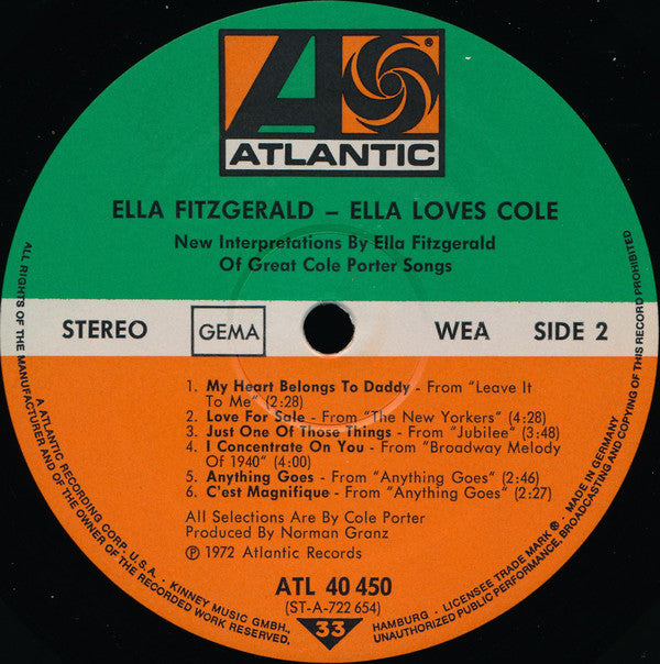 Ella Fitzgerald : Ella Loves Cole (LP, Album)