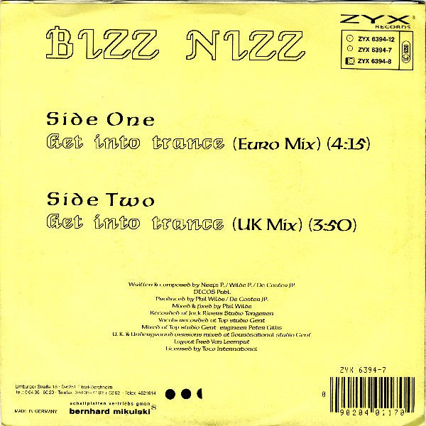 Bizz Nizz : Get Into Trance (7", Single)