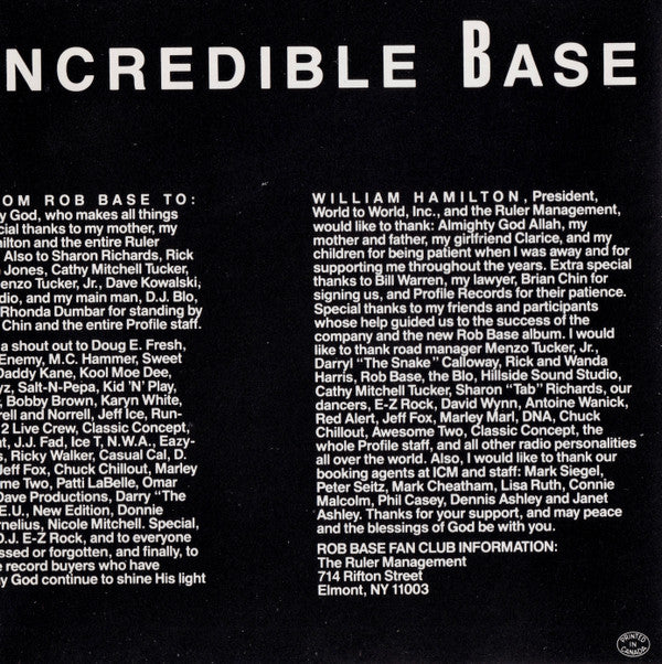 Rob Base : The Incredible Base (CD, Album)