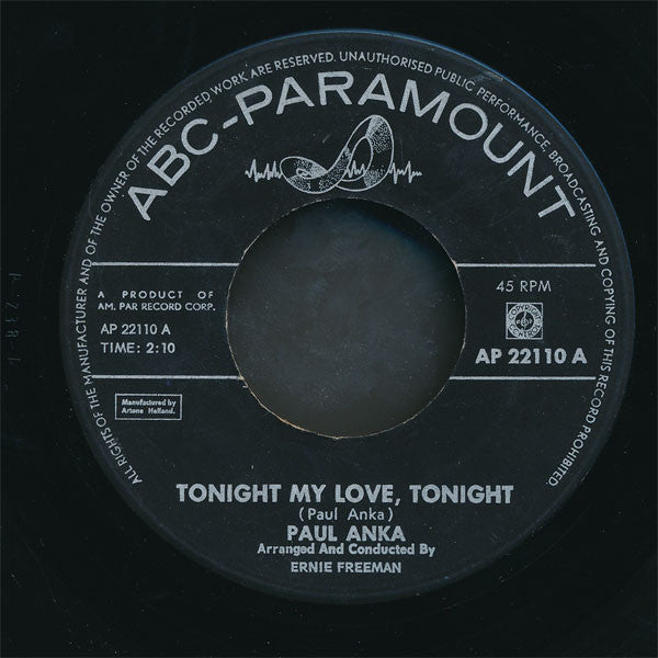 Paul Anka : Tonight - My Love - Tonight (7")