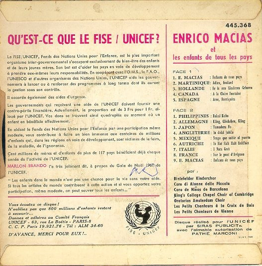 Enrico Macias : Enrico Macias Et Les Enfants De Tous Les Pays (7", EP)