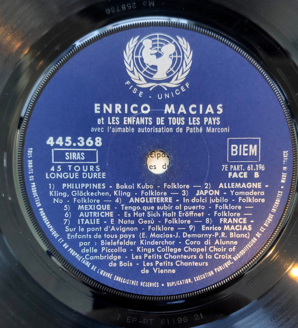 Enrico Macias : Enrico Macias Et Les Enfants De Tous Les Pays (7", EP)