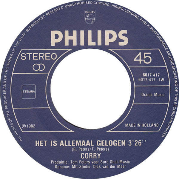 Corry Konings : Het Is Allemaal Gelogen (7", Single)