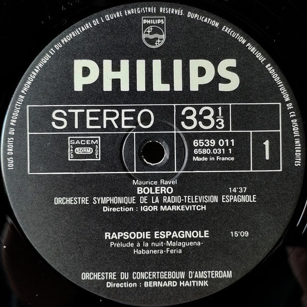 Maurice Ravel – Arthur Grumiaux - Bernard Haitink / Igor Markevitch / Pierre Monteux / Manuel Rosenthal : Bolero / Rapsodie Espagnole / La Valse / Tzigane (LP, Comp)
