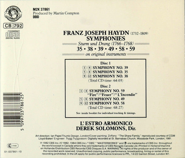 Joseph Haydn – L'Estro Armonico, Derek Solomons : Vol. 7 · Symphonies 35 · 38 · 39 · 49 · 58 · 59 (2xCD)