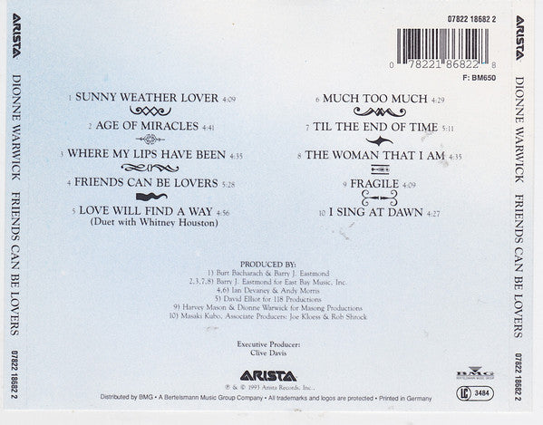 Dionne Warwick : Friends Can Be Lovers (CD, Album)