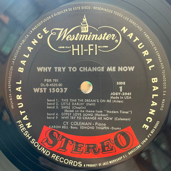 Cy Coleman Jazz Trio : Why Try To Change Me Now (LP, Album, RE)