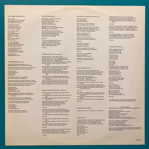 Richard Hell & The Voidoids : Blank Generation (LP, Album, Promo)