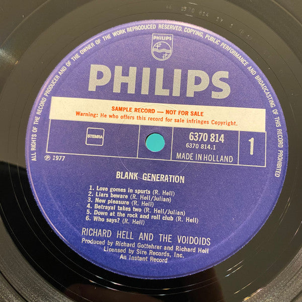 Richard Hell & The Voidoids : Blank Generation (LP, Album, Promo)