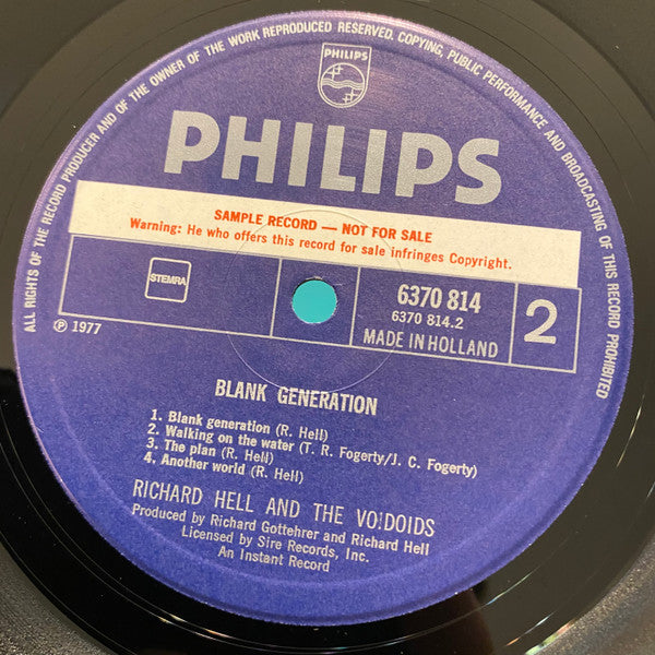 Richard Hell & The Voidoids : Blank Generation (LP, Album, Promo)