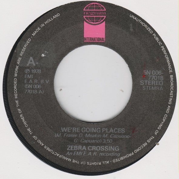 Zebra Crossing : We're Going Places (7", Single)