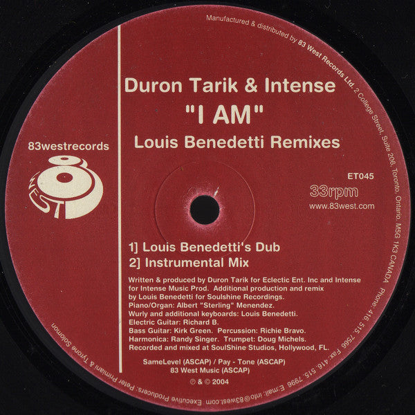 Duron Tarik & Intense (2) : I Am (Louis Benedetti Remixes) (12")