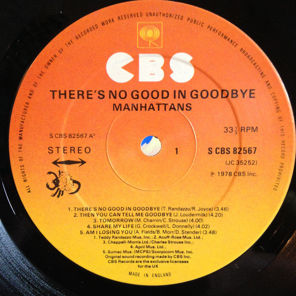 Manhattans : There's No Good In Goodbye (LP, Album)