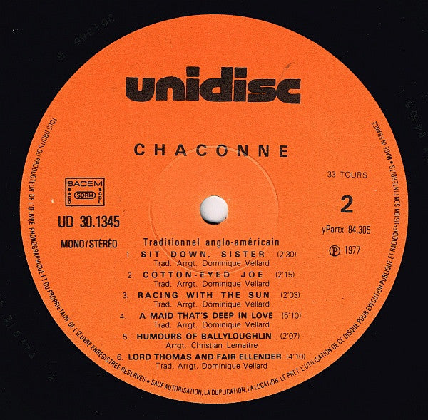 Chaconne : Musiques Traditionnelles (LP, Album)