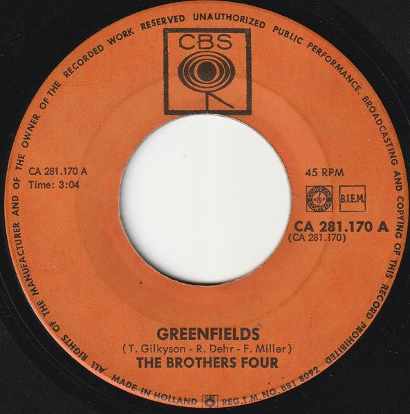 The Brothers Four : Greenfields (7", Single)