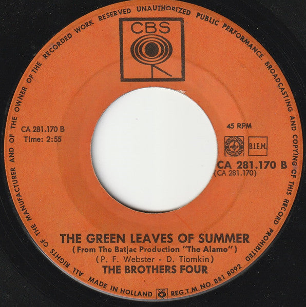 The Brothers Four : Greenfields (7", Single)