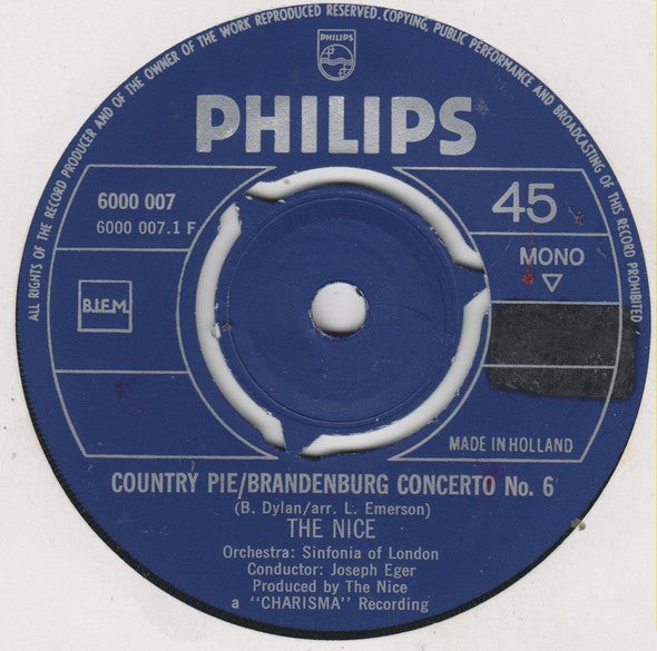 The Nice : Country Pie / Brandenburg Concerto No. 6 (7", Single, Mono)