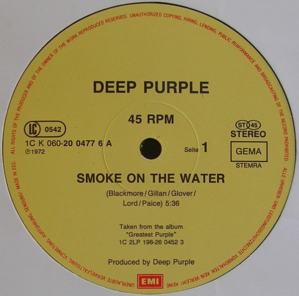 Deep Purple : Smoke On The Water (12", Maxi)