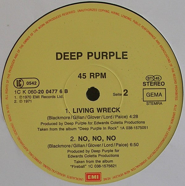 Deep Purple : Smoke On The Water (12", Maxi)