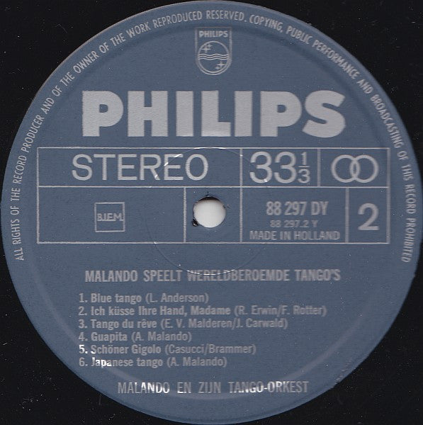 Malando And His Tango Orchestra : Malando Speelt Wereldberoemde Tango's (LP, Comp)