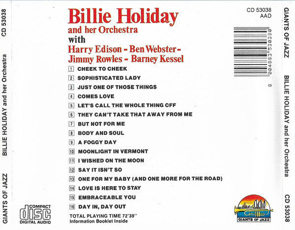Billie Holiday And Her Orchestra : Billie Holiday And Her Orchestra (CD, Comp)