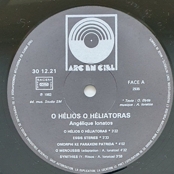 Angélique Ionatos : O Hélios O Héliatoras (LP, Album)