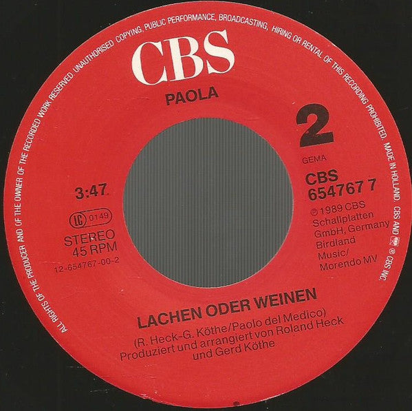 Paola (2) : Rose Der Nacht (7", Single)