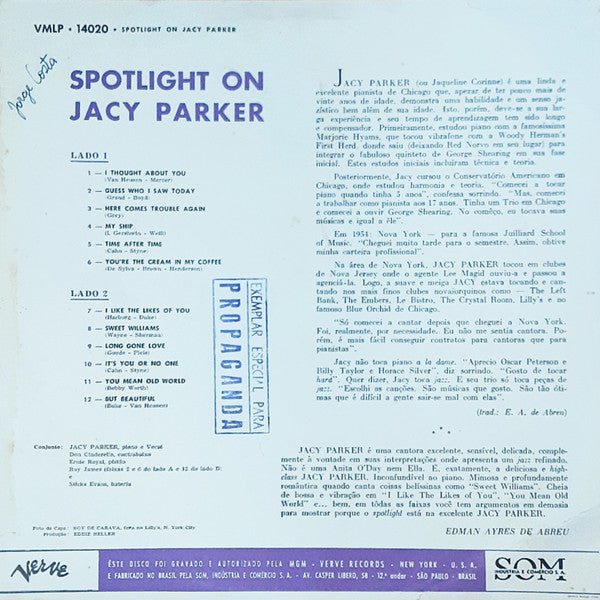 Jacy Parker : Spotlight On Jacy Parker (LP, Album, Mono)
